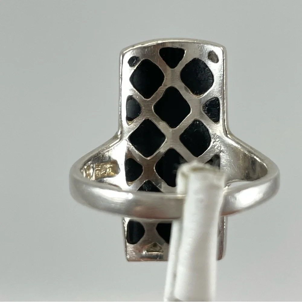 Vintage CFJ 925 Sterling Silver Black Onyx Ring Art Deco Geometric Band